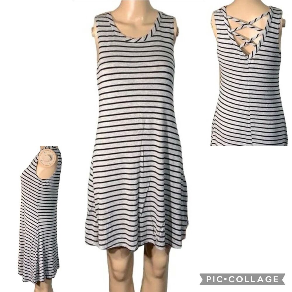 Olivia Rae Womens Sundress Striped Casual Sleeveless Black and Gray Medium